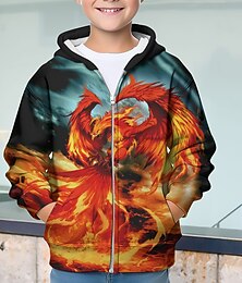 abordables -Garçon 3D Feu Sweat à capuche Manteau Pardessus manche longue 3D effet Automne Hiver Mode Vêtement de rue Frais Polyester Enfants 3-12 ans Fermeture Eclair Capuche Extérieur Casual du quotidien