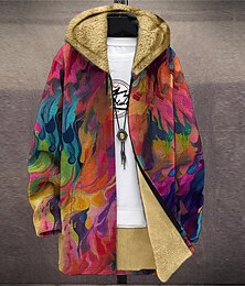 billiga -Herr Regnbåge Gradvis Vinterkappa Fleece-jacka Kappa Håller värmen Artistisk Abstrakt Dagliga kläder Utekväll Ficka Mönster Höst vinter Huva Långärmad Fuchsia