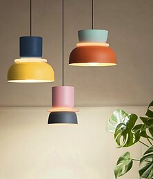 economico -Lampada a sospensione moderna nordica creativa macaron colore fienile design metà secolo lampada a sospensione con paralume in alluminio lampadario industriale vintage camera da letto lampade a
