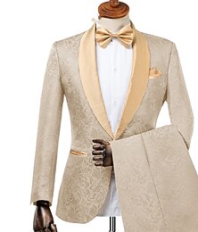 economico -Uomo Matrimonio Matrimonio autunnale Completi Collo a scialle Nero Champagne Jacquard Floreale Vestibilità su misura 2 pezzi Monopetto a un bottone