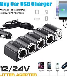 economico -caricatore multi-funzione con doppia presa USB per accendisigari per auto 12v-24v a 4 vie