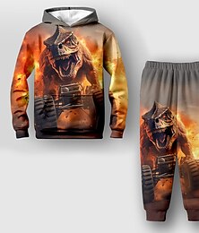 cheap -Boys 3D Dinosaur Hoodie & Pants Set Long Sleeve 3D Printing Fall Winter Active Fashion Cool Polyester Kids 3-12 Years Outdoor Street Vacation Regular Fit