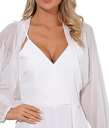 abordables -Chales Estolas de Señora Bolero Elegante Un Color Manga Larga Gasa Velos de Boda Con Color Puro Para Fiesta Primavera verano