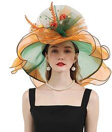 זול -כובעים אורגנזה קנטקי דרבי כנסייה חתונה מפואר עם פרח טול כיסוי ראש כיסוי ראש