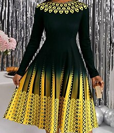 ieftine -Rochie maxi pentru femei rochie casual rochie de soare rochie de schimb modă vacanță petrecere potrivire regulată bloc de culoare geometric mânecă lungă guler rotund galben roz albastru purpuriu