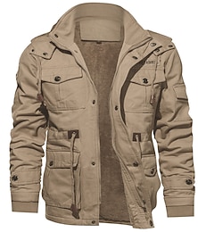 economico -Per uomo Cappotto invernale Giacca invernale Giacca cargo Esterno Da montagna Antivento Caldo Tasche multiple Inverno Tinta unita Classico Colletto alla coreana Corto Cotone Nero Verde militare Cachi