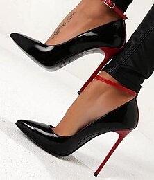 abordables -talons aiguilles en cuir verni noir pour femmes – escarpins sexy à talons hauts avec semelle rouge pour événements formels, fêtes et tenues de soirée