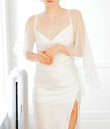 economico -Scialli Stole da donna Stole da sposa Elegante Nuziale Senza maniche Tulle Stole da matrimonio Con Colore Puro Per Matrimonio Primavera estate