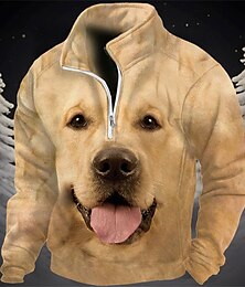 economico -Per uomo Animali Con cagnolino Stampe astratte Felpe Felpa Maglione Felpa con cappuccio e cerniera a un quarto Manica lunga Felpa Colletto alla coreana Giornaliero Informale Vintage retrò Stampa 3D