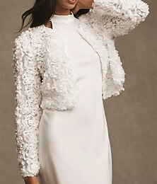 cheap -Shawls Women's Wrap Bolero Bridal's Wraps Elegant Keep Warm Long Sleeve Lace Wedding Wraps With Flower For Wedding Fall & Winter