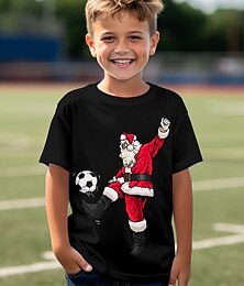 billiga -Jul Pojkar 3D jultomten Bokstav Jul T-shirt T-shirt Skjortor Kortärmad 3D-tryck Sommar Vår Aktiv Sport Mode Polyester Barn 3-12 år Rund hals Utomhus Ledigt Dagligen Normal