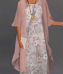 levne -dámské nadměrně velké křivky dvoudílné šaty květinový potisk kulatého výstřihu 3/4 rukáv podzimní jarní elegantní neformální midi šaty denní sváteční šaty