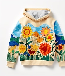 cheap -Girls' 3D Floral Hoodie Pullover Long Sleeve 3D Print Fall Winter Active Fashion Cute Polyester Kids 3-12 Years Outdoor Casual Daily Regular Fit