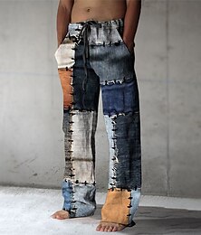preiswerte -Plaid Farbblock Abstrakt Herren 3D-Druck Hosen Hose Outdoor Strasse Ausgehen Polyester Marinenblau Marineblau Blau S M L Mittlere Taillenlinie Elastizität Hose