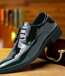 baratos -Sapatos sociais oxford masculinos de couro envernizado com degradê verde, sapatos formais com cadarço brilhante para casamentos e eventos empresariais