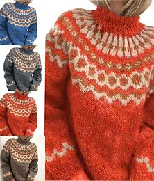 ieftine -Pentru femei Pulover Plover Săritor Tricotat Imprimeu Geometric Stilat De Bază Casual Manșon Lung Fit regulat Pulovere Cardigan Stil Nautic Toamnă Primăvară Albastru piscină Gri Kaki / Concediu