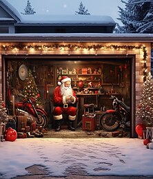 abordables -bannière de noël décorations de porte de Noël couverture de porte de garage extérieure bannière de père Noël bonhomme de neige grande décoration murale toile de fond pour les décorations