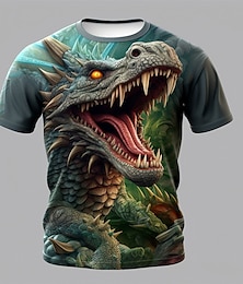 preiswerte -3D-Dinosaurier-T-Shirt für Jungen, kurzärmelig, 3D-Druck, Sommer, Frühling, aktiv, Sport, Mode, Polyester, Kinder 3–12 Jahre, draußen, lässig, täglich, normale Passform