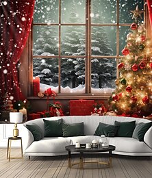 ieftine -decorațiuni de Crăciun copac de Crăciun agățat tapiserie iarnă vedere la fereastră artă de perete de Crăciun tapiserie mare decor mural fotografie fundal pătură perdea acasă dormitor living decor