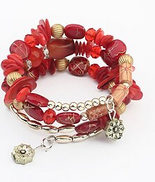 abordables -Mujer Brazalete de Cuentas Lujoso De moda Flor Elegante Personalizado Roca Resina Pulsera pulsera Negro / Blanco / Rojo Para Fiesta Regalo Cumpleaños