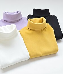 billige -Børn Pige T-shirt Helfarve Skole Langærmet Aktiv 3-7 år Forår Sort Hvid Gul
