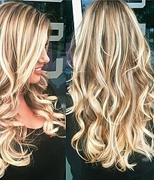 preiswerte -Synthetische Perücken Locken Mittelteil Perücke Blond Lang A1 A3 A4 Synthetische Haare Damen Modisches Design Weich Natürlich Lila Dunkelgrau Blond