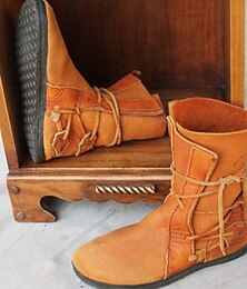 baratos -Mulheres Botas Botas Cowboy Sapatos de camurça Tamanhos Grandes Ao ar livre Diário Côr Sólida Botas da panturrilha Inverno Cadarço Sem Salto Ponta Redonda Elegante Férias Vintage Camursa Sintética