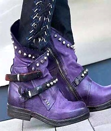 abordables -bottines cloutées violettes pour femmes avec fermeture éclair latérale et sangles à boucle, chaussures de style punk rock pour des déclarations de mode audacieuses