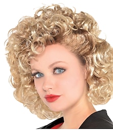 halpa -Greaser-hius karnivaalipukuvaruste naisille Grease yksi koko vaaleat Halloween-hiukset