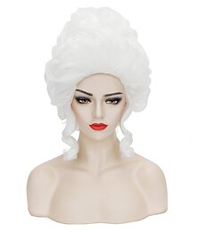economico -Parrucca bianca vittoriana per costume rococò barocco parrucca barocca del XVIII secolo parrucca vaporosa vintage beehive parrucca argentata per corte resistente al calore costume di carnevale da