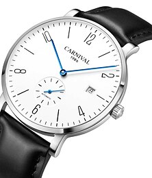 abordables -Reloj mecánico de moda de carnaval para hombre, reloj de pulsera analógico automático de lujo, minimalista, resistente al agua, calendario ultrafino, reloj masculino