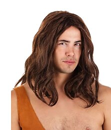 abordables -Perruque brune Tarzan pour adultes perruques Halloween