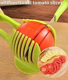 levne -držák na krájení rajčat, kráječ na citron, kulaté nástroje na krájení ovoce zeleniny, ruční víceúčelové kleště, kuchyňská vychytávka (zelená)