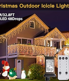 ieftine -1 pachet de 10 metri 400 LED-uri lumini de țurțuri lumini de Crăciun în aer liber cu 8 moduri temporizatoare de la distanță impermeabil, lumini de zâne conectabile pentru exterior și interior
