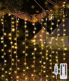 cheap -300 LED 9.8x9.8Ft Remote Control Christmas Curtain Lights USB Plug in Fairy Curtain Lights Outdoor Window Wall Hanging Curtain String Lights for Bedroom Backdrop Wedding Party Indoor Decor Warm White