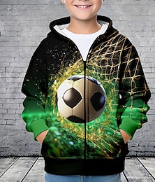 ieftine -Băieți 3D Fotbal Hanorac cu Glugă Geacă Îmbrăcăminte Exterior Manșon Lung Tipărire 3D Toamnă Iarnă Modă Șic Stradă Misto Poliester Copii 3-12 ani În aer liber Casual Zilnic Fit regulat