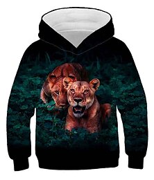 cheap -Kids Unisex Hoodie Graphic Animal Long Sleeve Spring Fall Winter Active Cool Polyester School Outdoor Casual