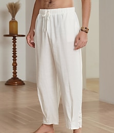 economico -10% Lino Per uomo Pantaloni di lino Pantaloni Pantaloni estivi Pantaloni con pieghe Tasca frontale Gamba dritta Liscio Comfort Traspirante Informale Giornaliero Per eventi Di tendenza Essenziale