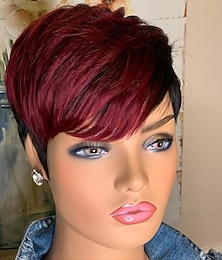 economico -elegante parrucca caschetto dritto rossastro da donna - parrucchino taglio pixie senza colla per capelli corti