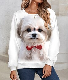 cheap -Women's Sweatshirt Pullover Dog Casual Sports Print White Sportswear Funny Round Neck Long Sleeve Top Micro-elastic Fall & Winter