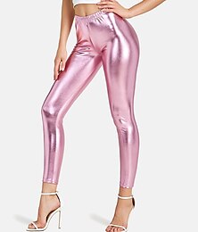 abordables -Femme Legging Mode Sexy Toute la longueur Taille médiale Plein Taille elastique Couleur métalique brillante Respirabilité Doux Confortable Micro-élastique Soirée Plein Air Sortie Argent Rose Dorée