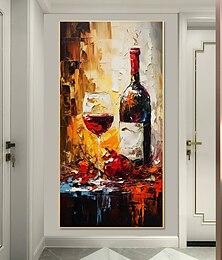 billiga -flaska vin målning handmålat glas vin originalkonst rött vin hemrum väggdekor kök konst modern rullad duk utan ram