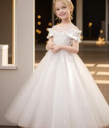 billiga -barn flickor festklänning enfärgad kortärmad bröllop speciellt tillfälle prinsessa polyester festklänning blommaflickaklänning sommar vår höst 4-13 år svart vit champagne