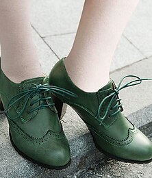 Χαμηλού Κόστους -Γυναικεία Τακούνια Γόβες Οξφόρδη Bullock Παπούτσια Μεγάλα Μεγέθη Vintage παπούτσια Πάρτι ΕΞΩΤΕΡΙΚΟΥ ΧΩΡΟΥ Καθημερινά Συνδυασμός Χρωμάτων Καλοκαίρι Κοντόχοντρο Τακούνι Στρογγυλή Μύτη