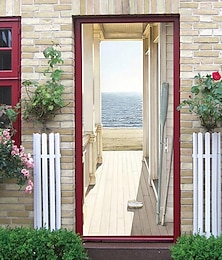 economico -Copriporta per porta in legno da spiaggia, arazzo per porta, decorazione per tende per porta, fondale per porta, banner per porta d'ingresso, forniture per decorazioni per feste in fattoria