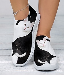 preiswerte -Lässige Slip-On-Sneaker für Damen mit süßem Katzen-Print – leichte und atmungsaktive Mesh-Schuhe für den Alltag