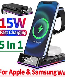 economico -Caricatore senza fili 30 W Potenza di uscita Stazione di ricarica wireless RoHs CE FCC Ricarica wireless veloce Schermo LED 5 in 1 Per Cellulari