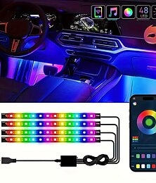 cheap -4PCs LED Car Lights 48 LED Car Interior Lights With Smart App Remote Control Lights Bars Multicolor Music Car Strip Light Under Dash Lighting
