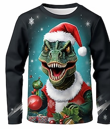 abordables -Navidad Chico 3D Dinosaurio Camiseta Camisa Manga Larga Impresión 3D Otoño Invierno Deportes Moda Ropa de calle Poliéster Niños 3-12 años Cuello Barco Exterior Casual Diario Ajuste regular