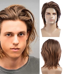 abordables -Perruque synthétique marron courte et moelleuse pour hommes, cheveux naturels, pour costume de cosplay d'halloween, perruques complètes de fête